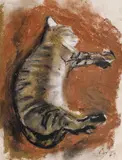 Corneliu Baba, Domnul Tolăneală, 1979, ceracolor, guașă și cărbune pe hârtie lipită pe carton