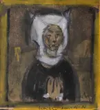 Corneliu Baba, Studiu pentru olandeză, 1971, ceracolor, accente de guașă, cărbune și creion pe hârtie lipită pe carton