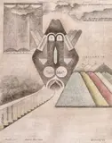 Alexandru Chira, Templul așteptărilor, 1993, acuarelă, tuș și creioane colorate pe hârtie manuală lipită pe carton