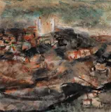 Corneliu Baba, Toledo, 1978, ceracolor și cărbune pe hârtie lipită pe carton