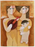 Familie de muzicanți by Samy Briss, cromolitografie, sold Feb 2021