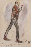 Corneliu Baba, Unde sunt zăpezile de altădată?, 1959, ceracolor, cărbune, creion și accente de guașă pe hârtie lipită pe carton