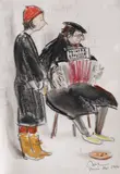 Corneliu Baba, Domnul și doamna Baba, 1966, cărbune, ceracolor și creion pe hârtie lipită pe carton