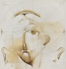 Studiu pentru Arhanghelul Mihail by Sorin Dumitrescu, 1992, acuarelă și creion pe hârtie, sold Feb 2021
