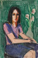 Studenta by Gil Nicolescu, ceracolor pe hârtie, offered Feb 2021