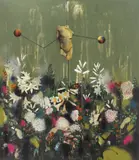 Andrei Ciurdărescu, Utopic Garden, 2019, monoprint, acrilic și ulei pe pânză