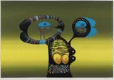 Jules Perahim, Animale exotice, 1972, guașă, creioane colorate și creion pe hârtie