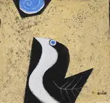 Samy Briss, L'oiseau avec les yeux bleus, acrilic pe pânză lipită pe placaj