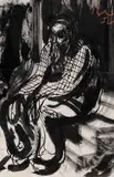 Corneliu Baba, Așteptare, 1952, tuș pe hârtie lipită pe carton