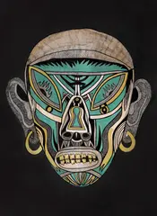 The Mask by Raid, acrilic și tușuri colorate pe carton, sold Feb 2021