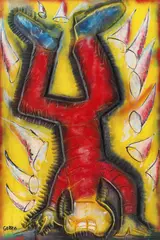 Dumitru Gorzo, Spânzuratul, 2004, acrilic și alchidic pe panou de lemn de tei sculptat