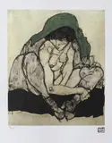 Egon Schiele, Femeia cu șal verde, cromolitografie
