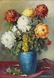 Crizanteme by Elena Müller-Stăncescu, ulei pe carton, sold Jan 2021