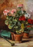 Ghivece cu mușcate by Elena Müller-Stăncescu, ulei pe carton, sold Jan 2021