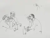 La cârciumă by Constantin Piliuță, 1993, peniţă pe hârtie, sold Jan 2021
