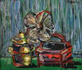 Florin Petrachi, Natură statică cu gramofon, 2012, ulei pe placaj