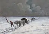 Iarnă grea by Ion Doboşariu, ulei pe carton, sold Jan 2021