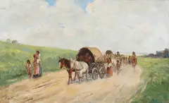 Șatră by Constion, ulei pe carton, sold Jan 2021