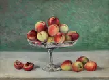Natură statică cu caise by Ion Doboşariu, ulei pe carton, sold Jan 2021