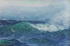 Valurile mării by Dimitrie Florian, ulei pe carton, sold Jan 2021