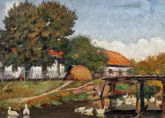 Jean Leon Cosmovici, Margine de sat, 1945, ulei pe carton