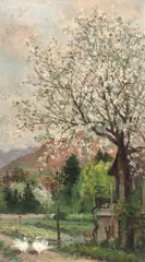 Auguste Herst, Cireș înflorit, ulei pe carton