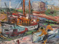 Elena Petraglu, În port, 1968, ulei pe pânză