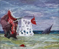 Țărm infinit by Florin Niculiu, 1983, ulei pe placaj, sold Jan 2021