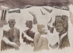 Eugen Craciun, Gânduri, 1982, ceracolor și creion pe hârtie