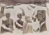 Eugen Craciun, Gânduri, 1982, ceracolor și creion pe hârtie