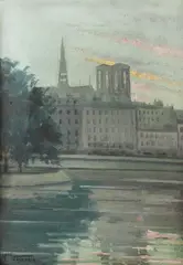 Peisaj din Paris by Henri Visconte, ulei pe carton, sold Jan 2021