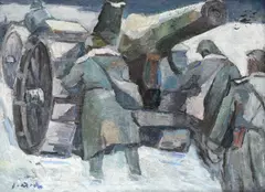 La război by Dem Iordache, ulei pe pânză, sold Jan 2021