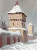 Aurel Popp Ludoșanu, Turnul olarilor din Sibiu, ulei pe carton