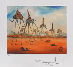Salvador Dalí, Elefanți girafe, cromolitografie