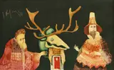 Ritual by Petre Velicu, 1988, ulei pe placaj, sold Jan 2021