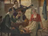 Victor Schivert, Serenadă la han, ulei pe pânză