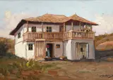 În fața casei by Ion Doboşariu, ulei pe carton, sold Jan 2021