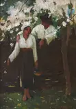 Idilă by Leon Biju, ulei pe carton, sold Jan 2021