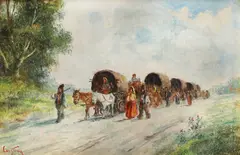 Șatră by Constion, ulei pe carton, sold Jan 2021