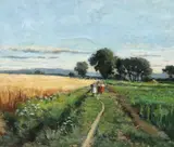 Petre Dumitrescu, Țărăncuțe pe cale, 1957, ulei pe pânză