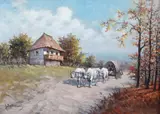 Întoarcerea de la câmp by Ion Doboşariu, ulei pe carton, sold Jan 2021