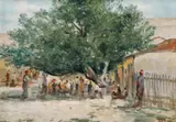 Târg dobrogean by Nicolae Petrescu Mogoş, 1932, ulei pe lemn, sold Jan 2021