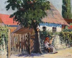 Țărăncuță cu fuiorul by Ioan Isac, ulei pe pânză, sold Jan 2021