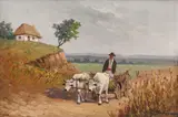 Întoarcerea de la câmp by Ion Doboşariu, ulei pe carton, sold Jan 2021