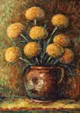 Crizanteme by Ion Doboşariu, ulei pe carton, sold Jan 2021