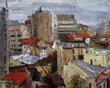Peisaj din București by Octavian Angheluță, 1945, ulei pe carton, sold Jan 2021