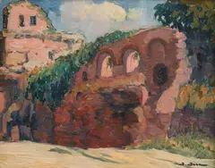 Vedere din Forumul Roman by Ioan Isac, ulei pe pânză lipită pe carton, sold Jan 2021