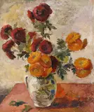 Balasa Ionescu, Trandafiri și dumitrițe, 1954, ulei pe pânză lipită pe carton