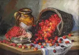 Petre Bărcănescu, Natură statică cu cireșe și coacăze, ulei pe carton