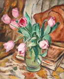 Vas cu lalele by Niculina Delavrancea Dona, 1932, ulei pe carton, offered Nov 2020